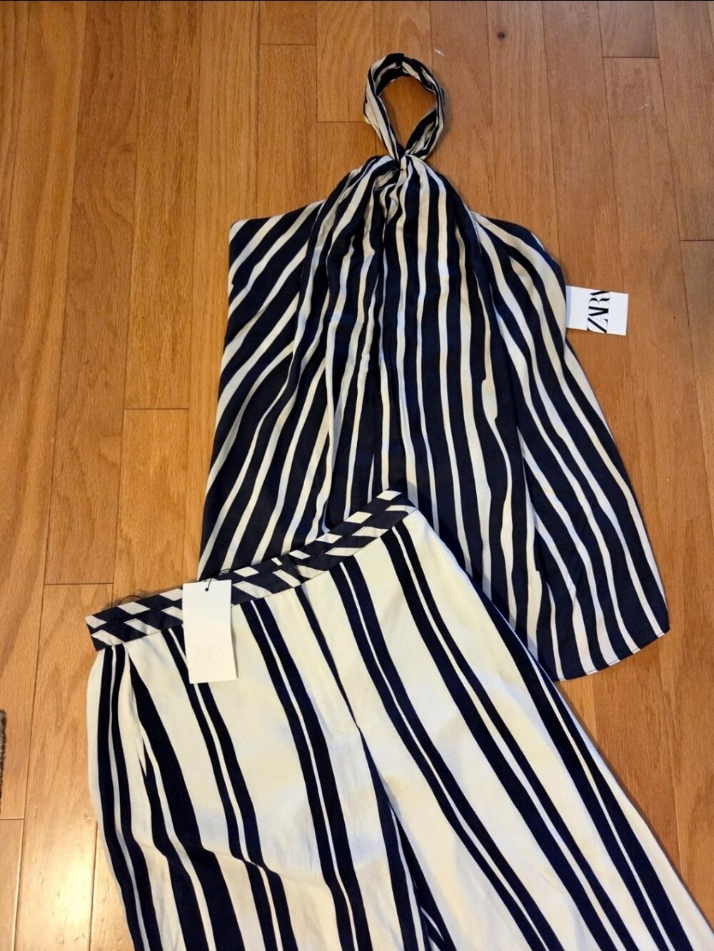 Viral Zara s Navy Striped Pant & Halter Top set NWT-Med-revole - Picture 14 of 15
